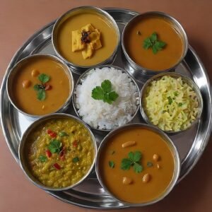 8 OZ 4 Sabji,  2- Bajri Rotla, 4 Chapati,  Sweet, Farsan,  24 OZ Khichdi, 12 OZ Kadhi